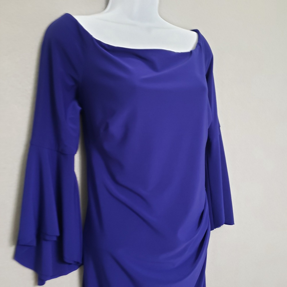 Lauren Ralph Lauren 16 Dress Royal Blue Bell Sleeve Ruched Cocktail Formal Party - Picture 12 of 16